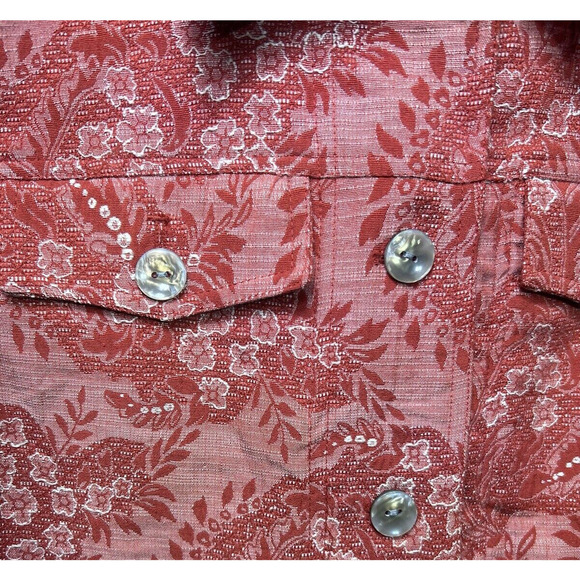 J Bee Womens Shirt Jacket Embroidered Long Sleeve Button Up Orange Salmon XL - Picture 3 of 8